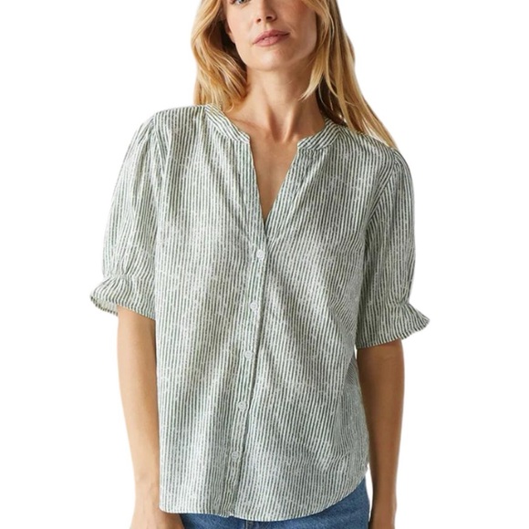 Michael Stars Tops - Michael Stars Roxanne Striped Button Down Top Olive Green White Women’s XS